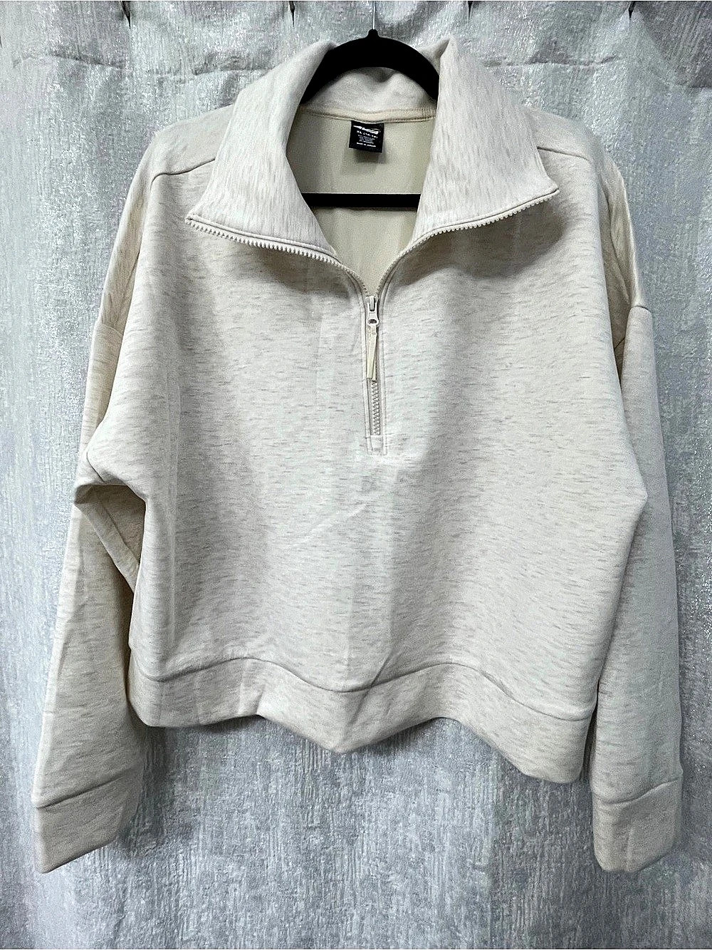 Avia Quarter-Zip Cropped Pullover in Heathered Cream Size XL Like new!
